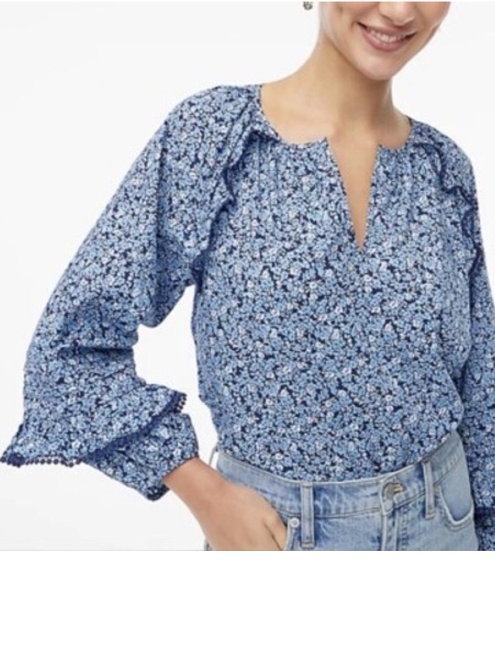 J. Crew Blue Floral V-Neck Long Sleeve Blouse JCREW 100% cotton blue floral top